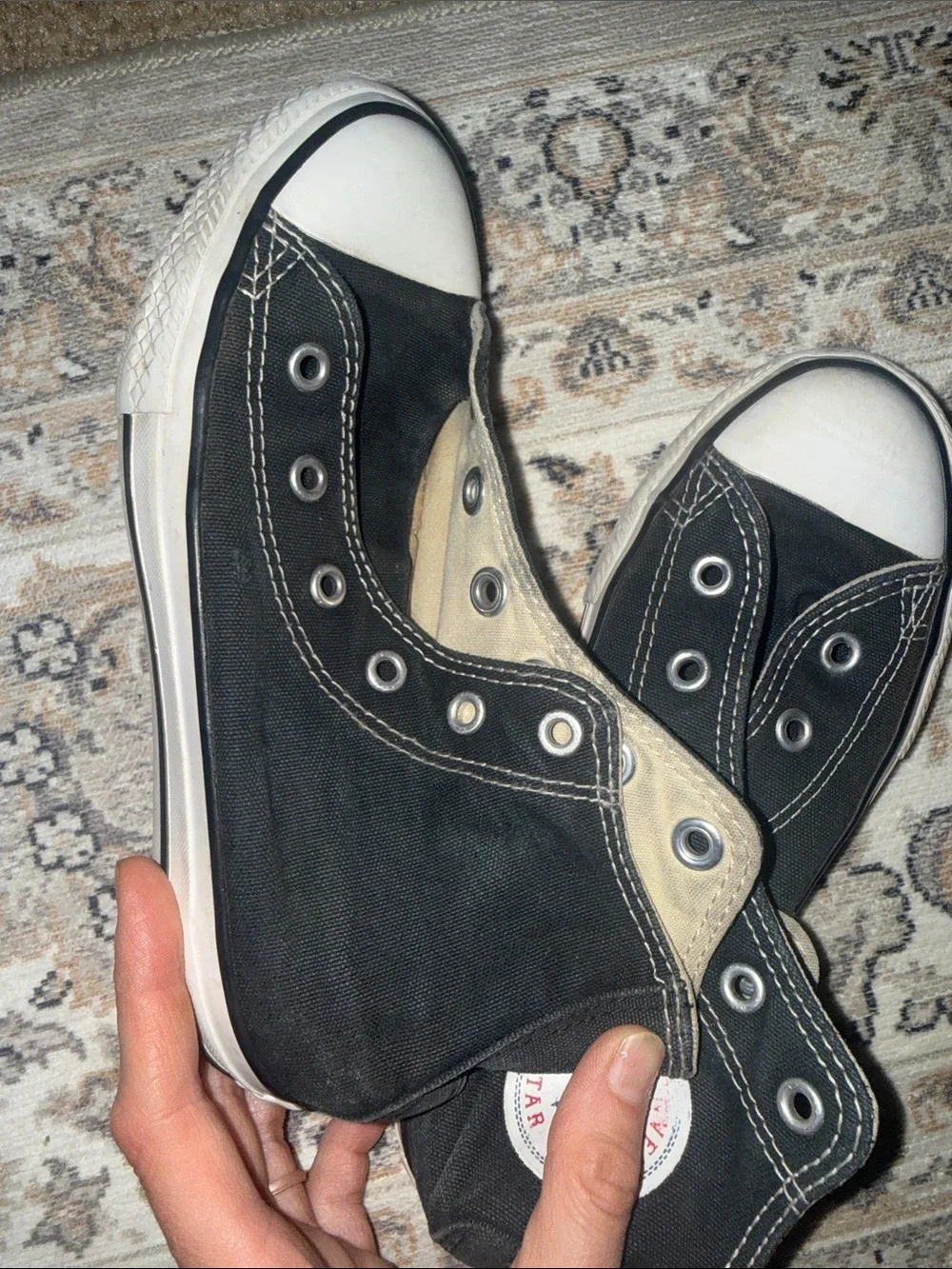 Converse Kids Black High-Top Canvas Sneakers with White Toe sz 1 vintage